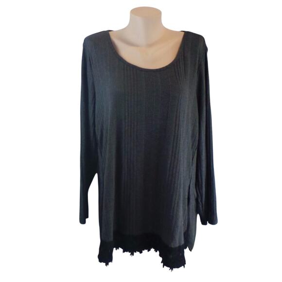 Style & Co Top Hi Low Crochet Trim Side Slit 3X Casual Top Plus Lace Blouse Work - Picture 1 of 7